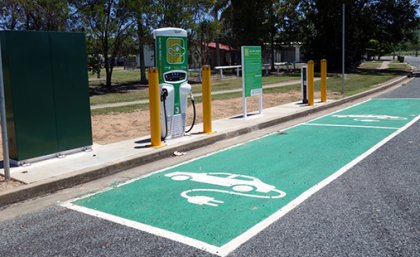 An electric vehicle recharging station in rural Queensland An electric vehicle recharging station in rural Queensland